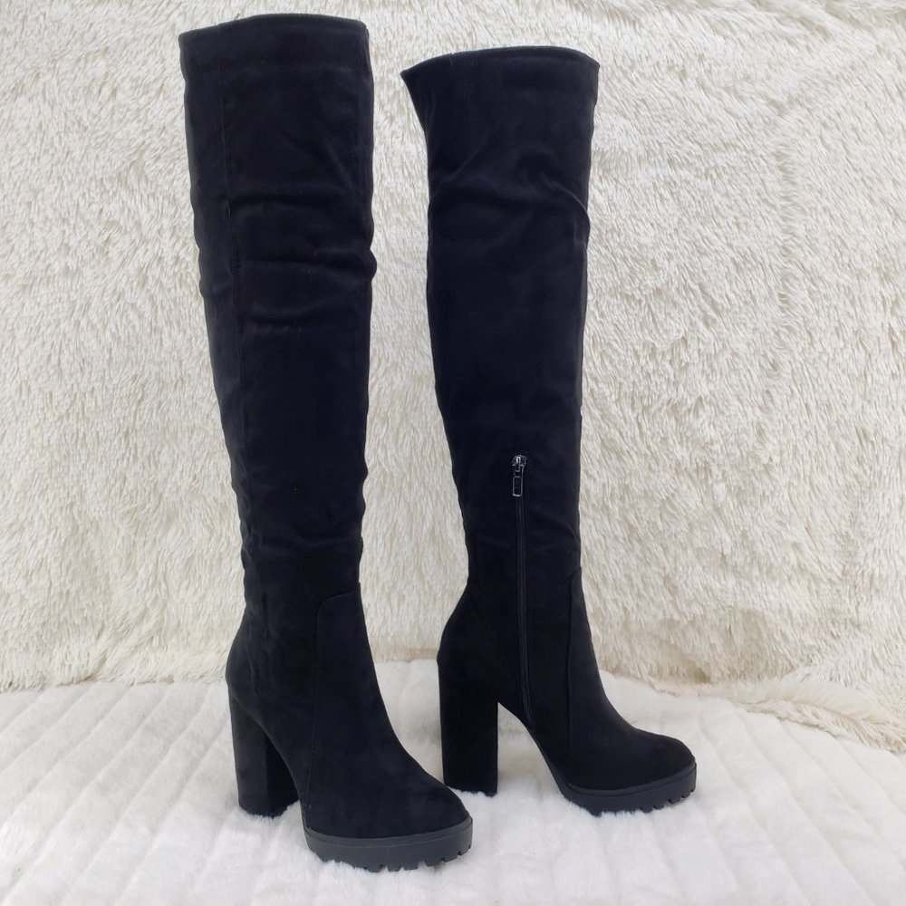 Size 10 Boardwalk Vegan Suede Over The Knee 4" Chunky Heel Boots Brand New - Picture 16 of 16
